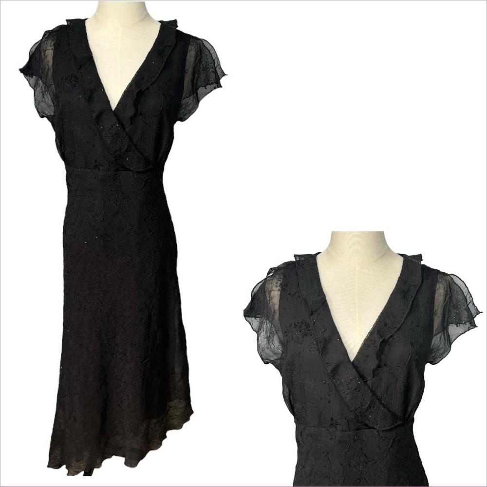 Vtg Y2K Black Lace Babydoll Midi Dress Sz 16W Asymmetrical Hem Fairy Grunge